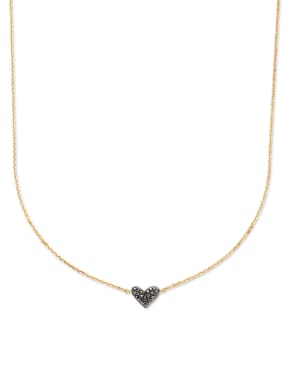 Heart 14k Yellow Gold Pendant Necklace in Black Diamond